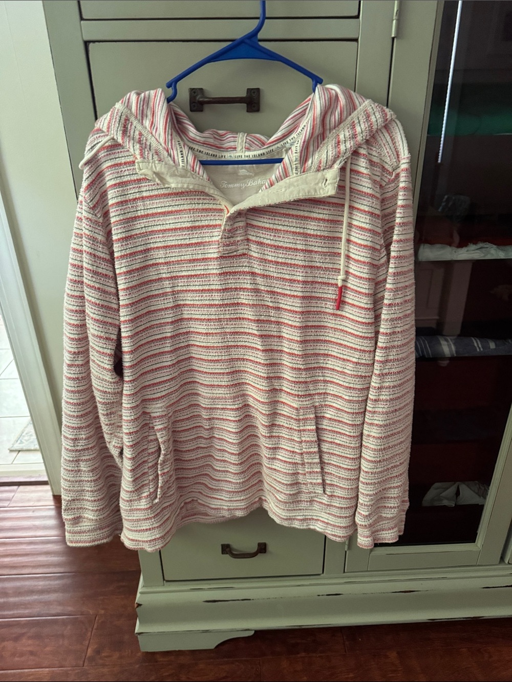 Tommy Bahama Pink & White Striped Crewneck Hoodie